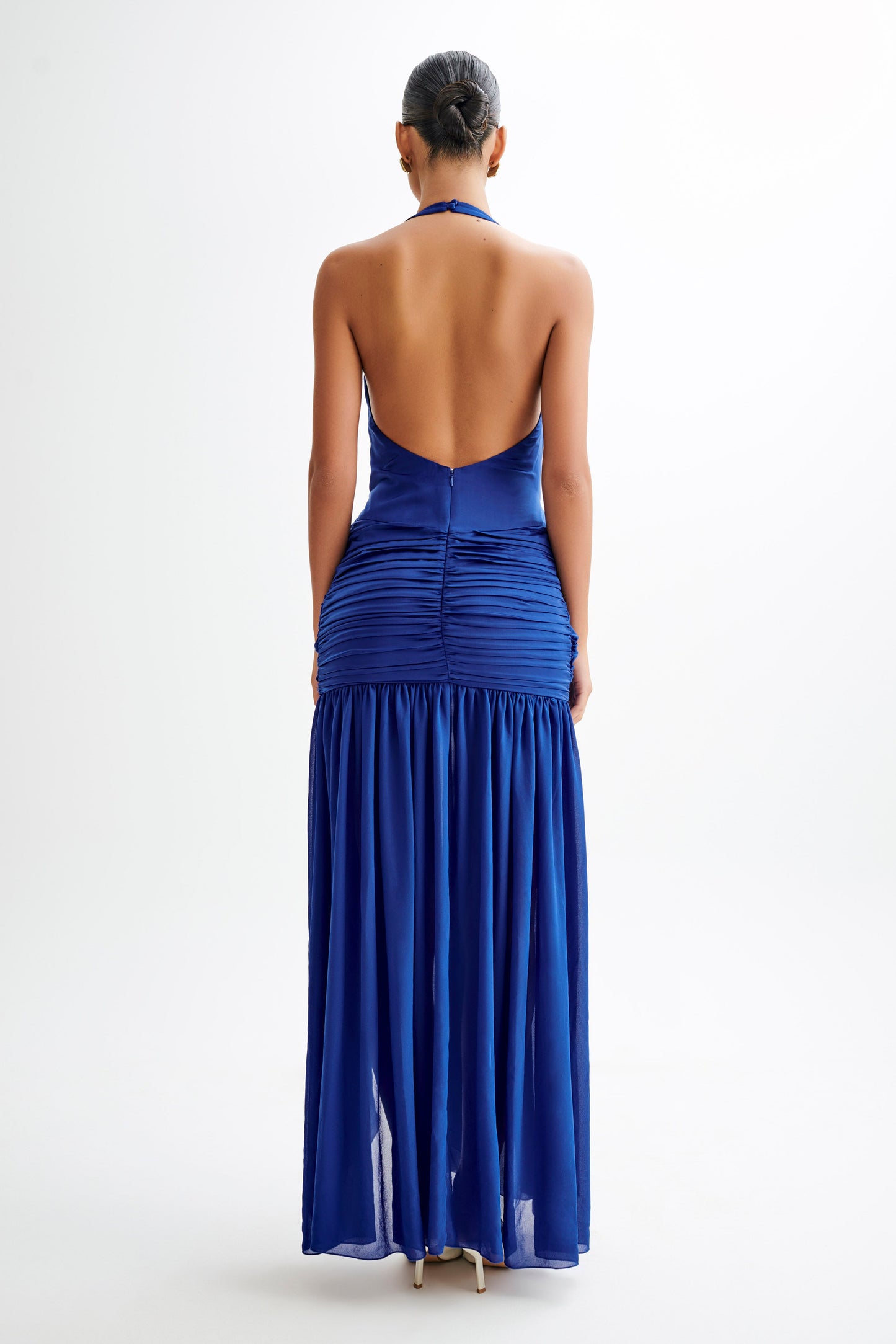 Satin Chiffon Plunge Maxi Dress