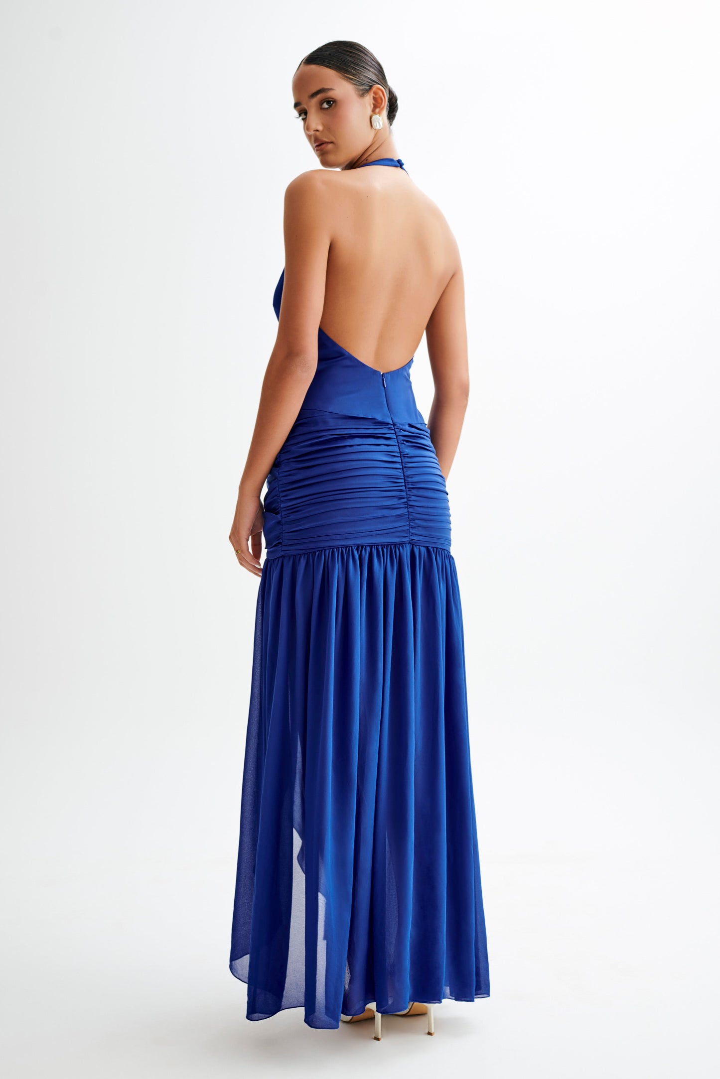 Satin Chiffon Plunge Maxi Dress