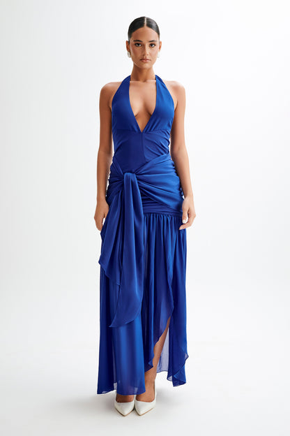 Satin Chiffon Plunge Maxi Dress