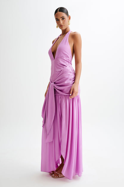 Satin Chiffon Plunge Maxi Dress