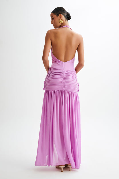 Satin Chiffon Plunge Maxi Dress