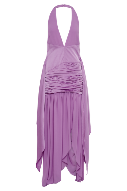 Satin Chiffon Plunge Maxi Dress