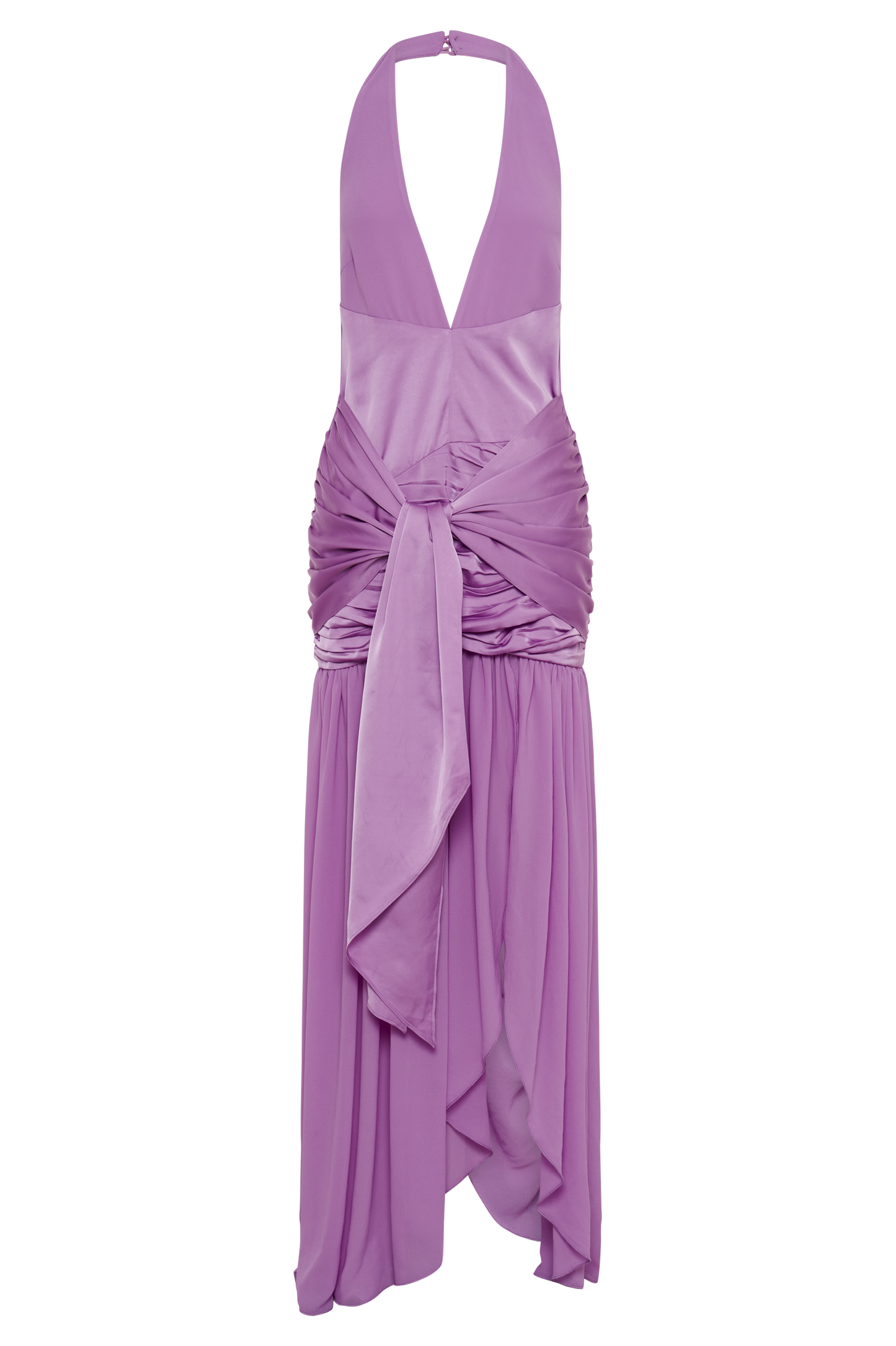 Satin Chiffon Plunge Maxi Dress