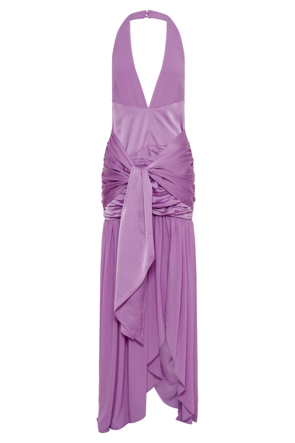 Satin Chiffon Plunge Maxi Dress