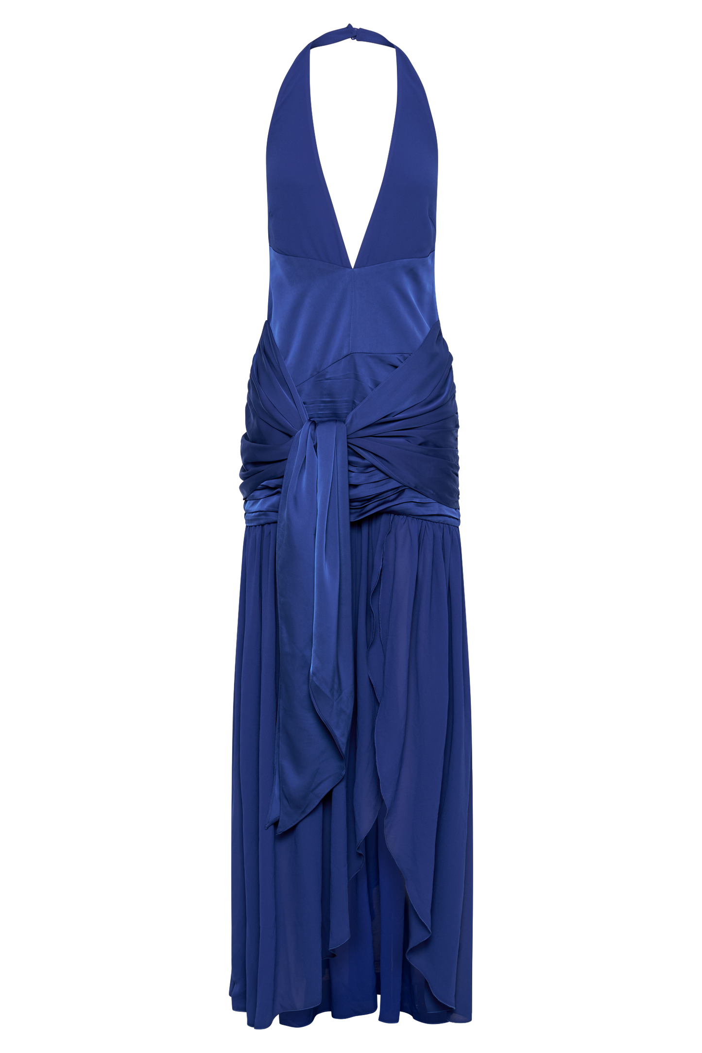 Satin Chiffon Plunge Maxi Dress