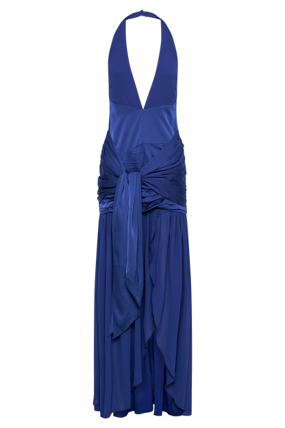 Satin Chiffon Plunge Maxi Dress