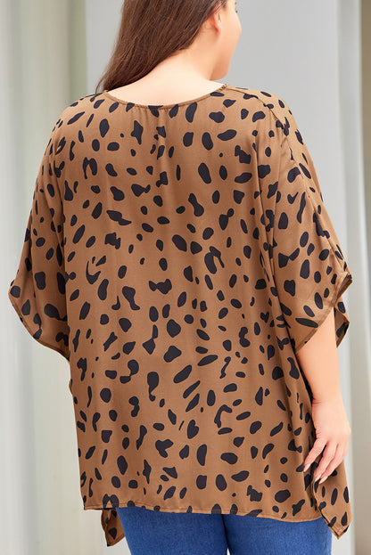 Plus Size Animal Print Handkerchief Hem Blouse