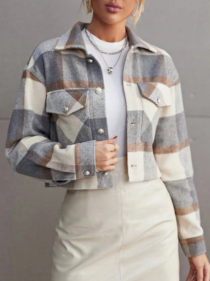 Plaid Collared Neck Button Down Jacket