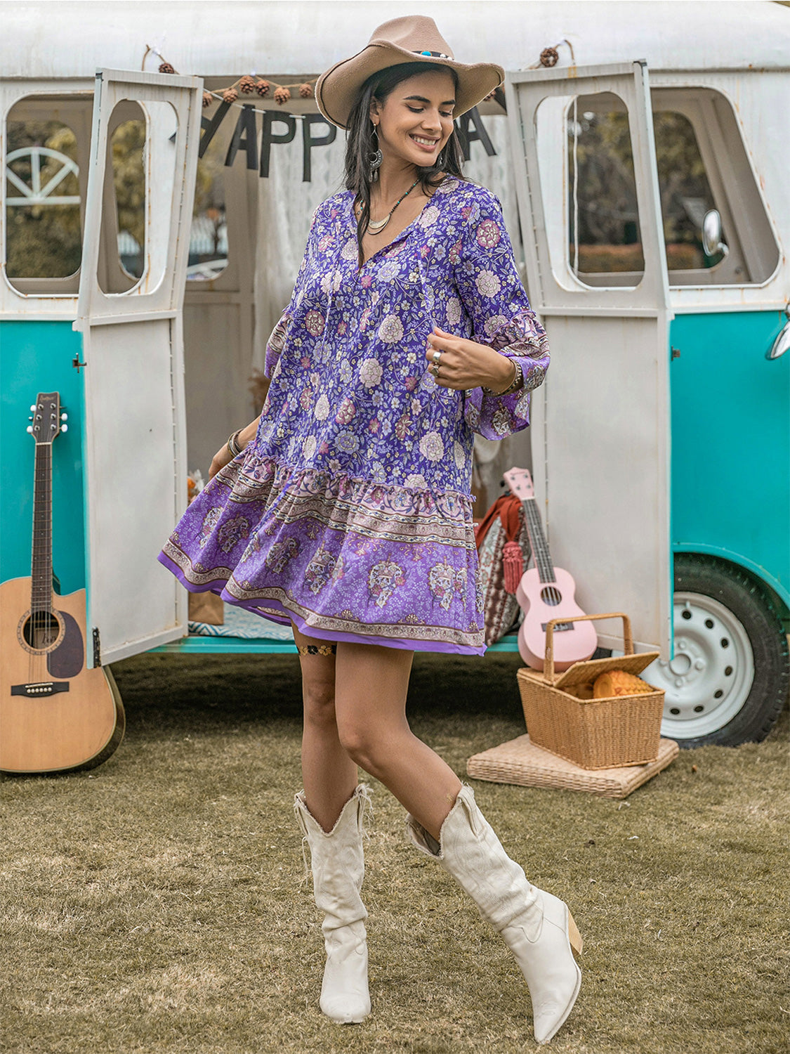 Floral Tie Neck Mini Dress