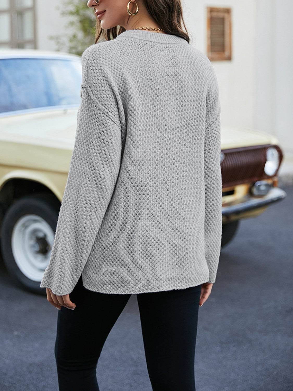 Quarter Button Dropped Shoulder Sweater