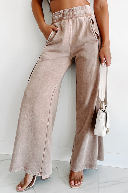 Mineral Wash Smocked Waist Wide Leg Pants