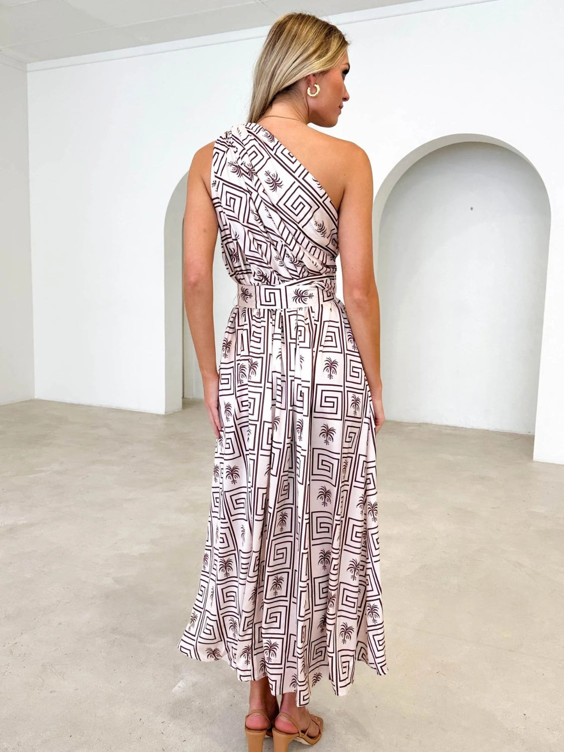 Printed Ruched One Shoulder Dress