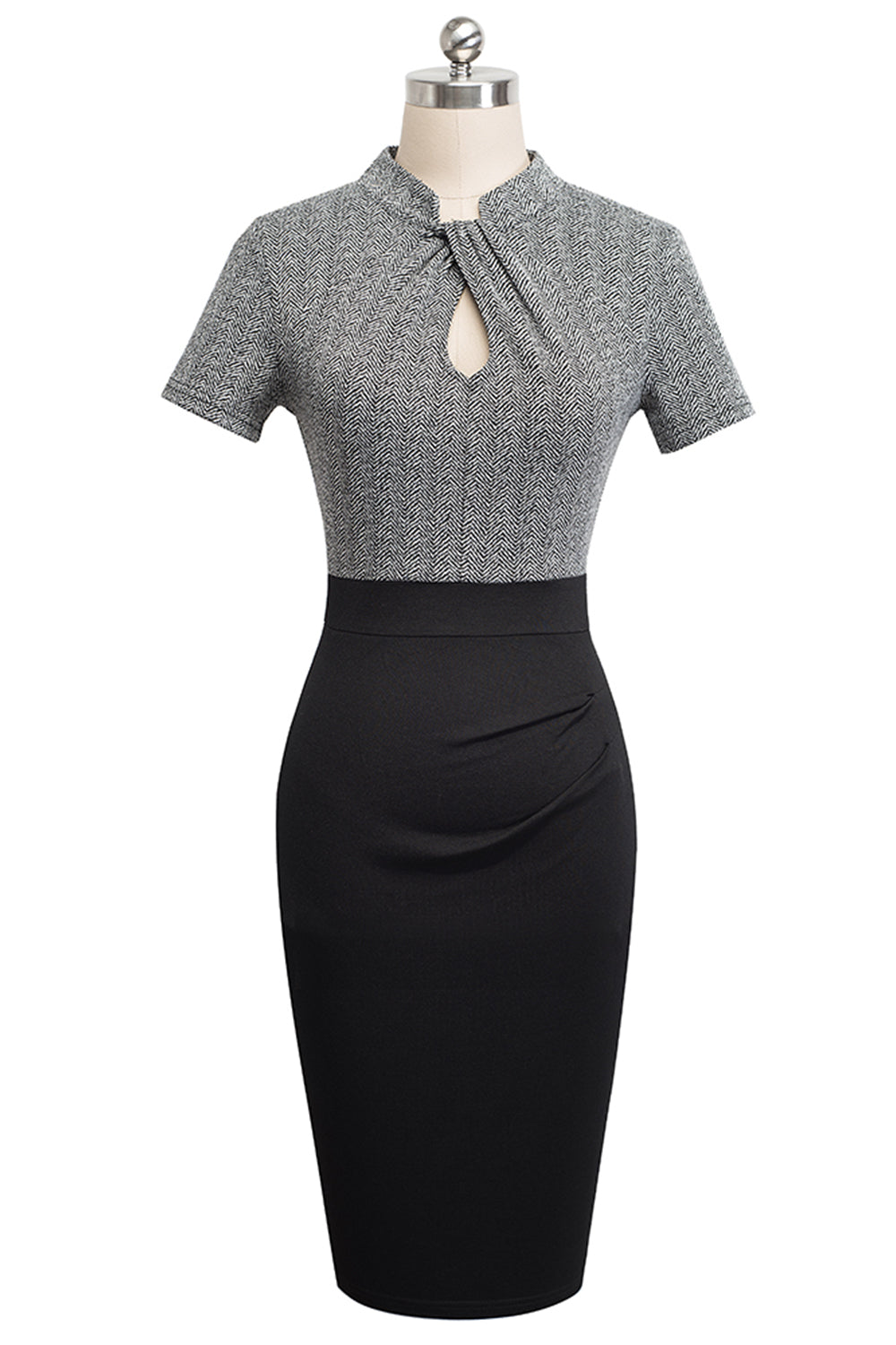 Round Neck Short Sleeve Pencil Dress