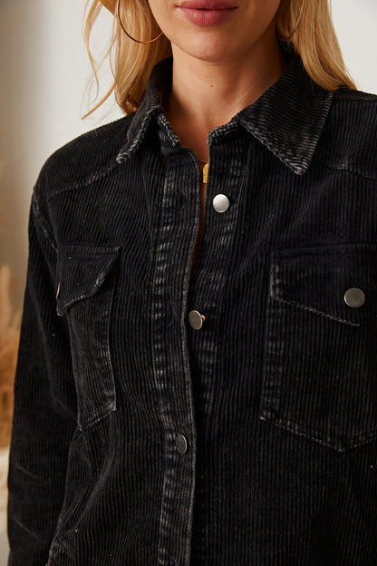 Raw Hem Pocketed Button Up Jacket