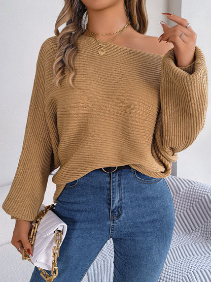 One-Shoulder Lantern Sleeve Sweater