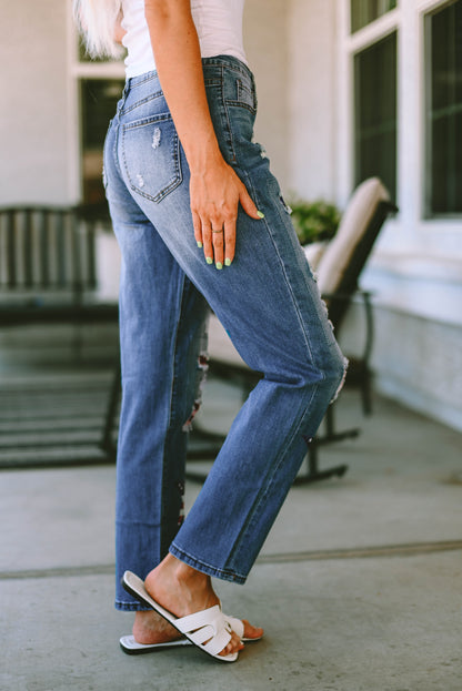 Flower Distressed Jeans with Pockets