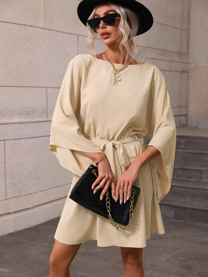 Tie Waist Kimono Sleeve Mini Dress