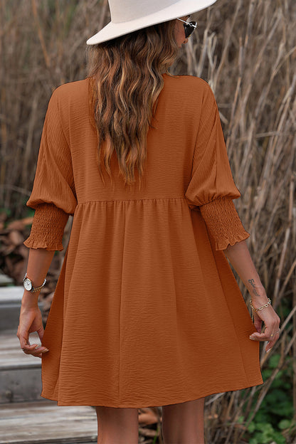 Round Neck Lantern Sleeve Mini Dress