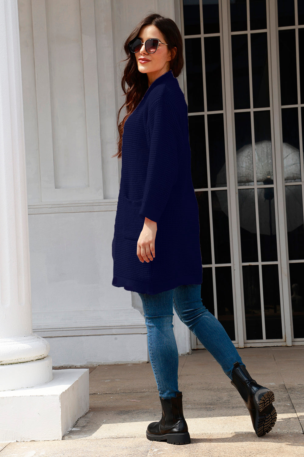 Open Front Long Sleeve Cardigan with Pockets