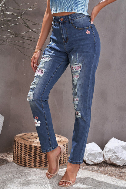 Distressed Buttoned Jeans with Pockets