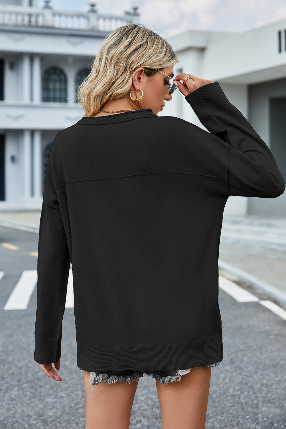 Round Neck Dropped Shoulder Sweater