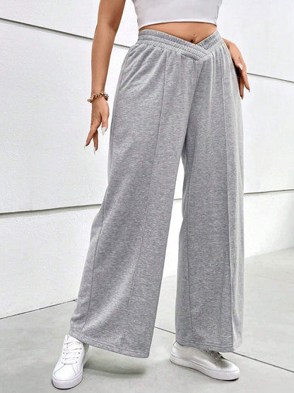 Plus Size Elastic Waist Wide Leg Pants