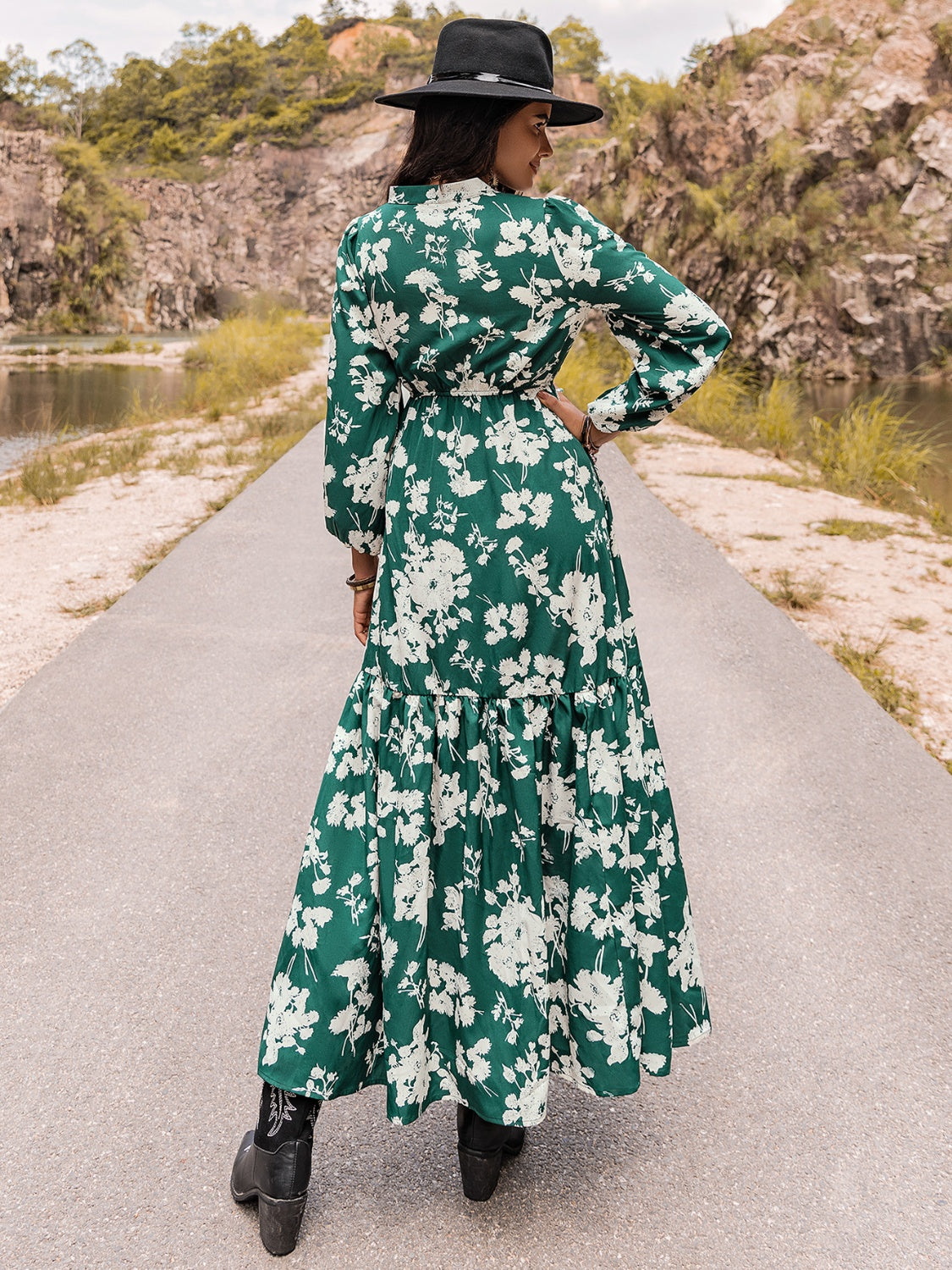 Printed Notched Neck Maxi Dress