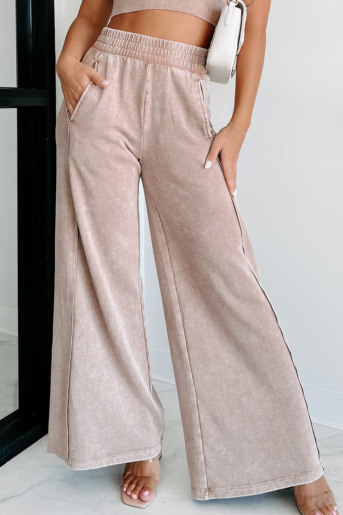 Mineral Wash Smocked Waist Wide Leg Pants