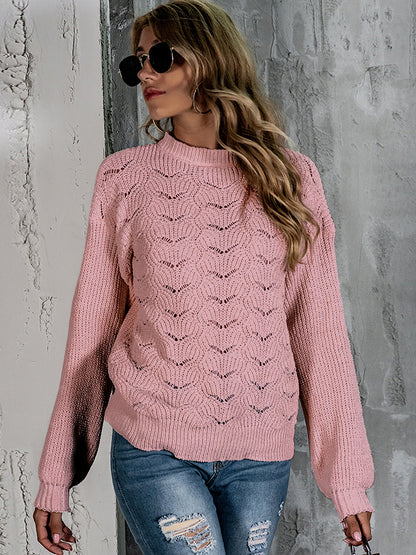 Openwork Mock Neck Long Sleeve Sweater