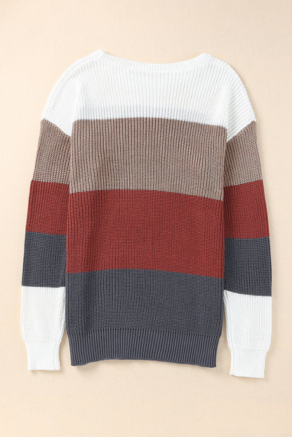 Color Block Round Neck Sweater