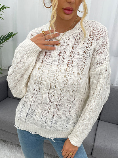 Openwork Distressed Long Sleeve Sweater