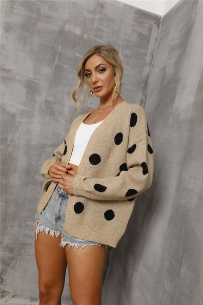 Dropped Shoulder Polka Dot Cardigan