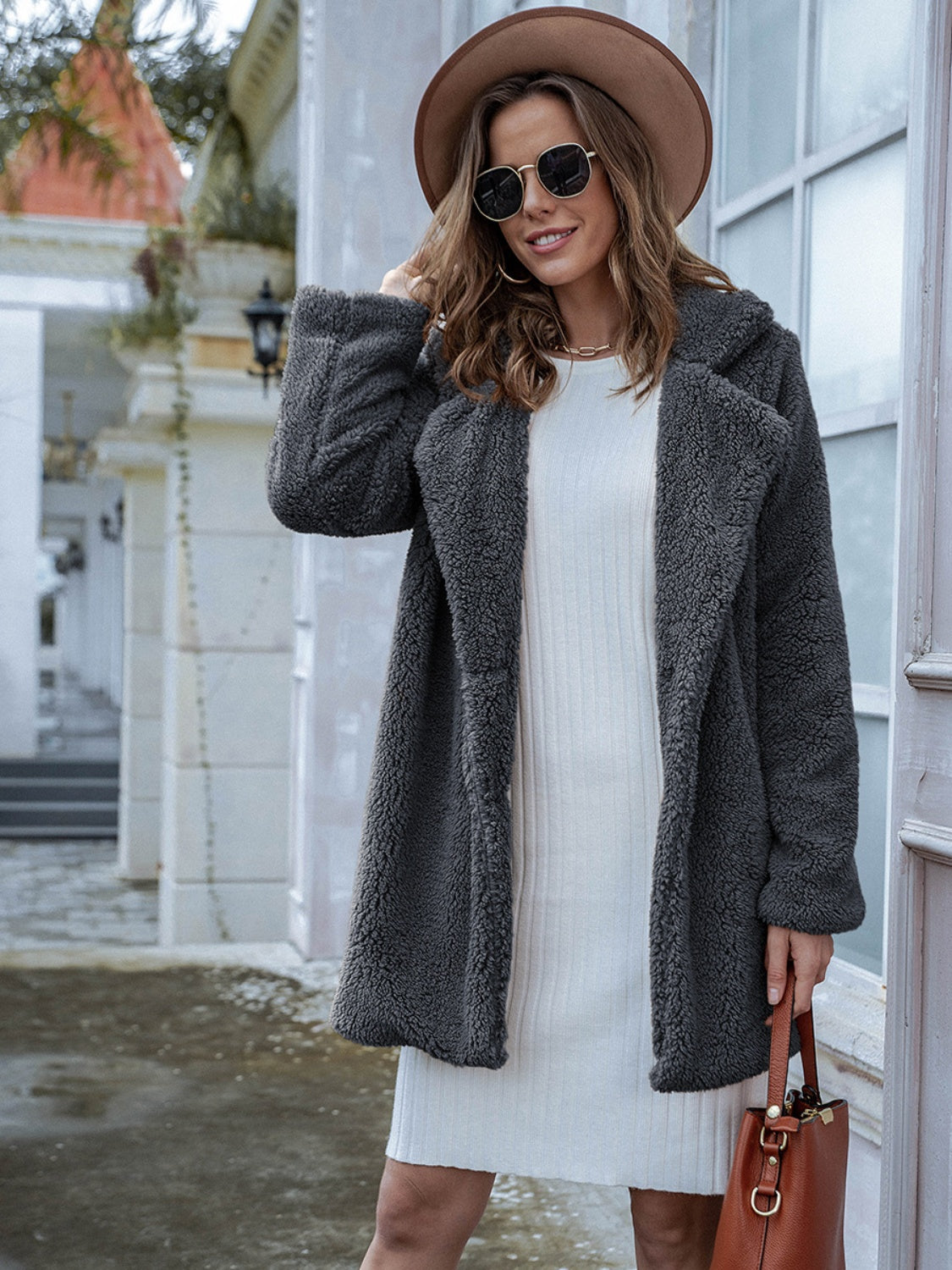 Long Sleeve Teddy Coat with Pockets