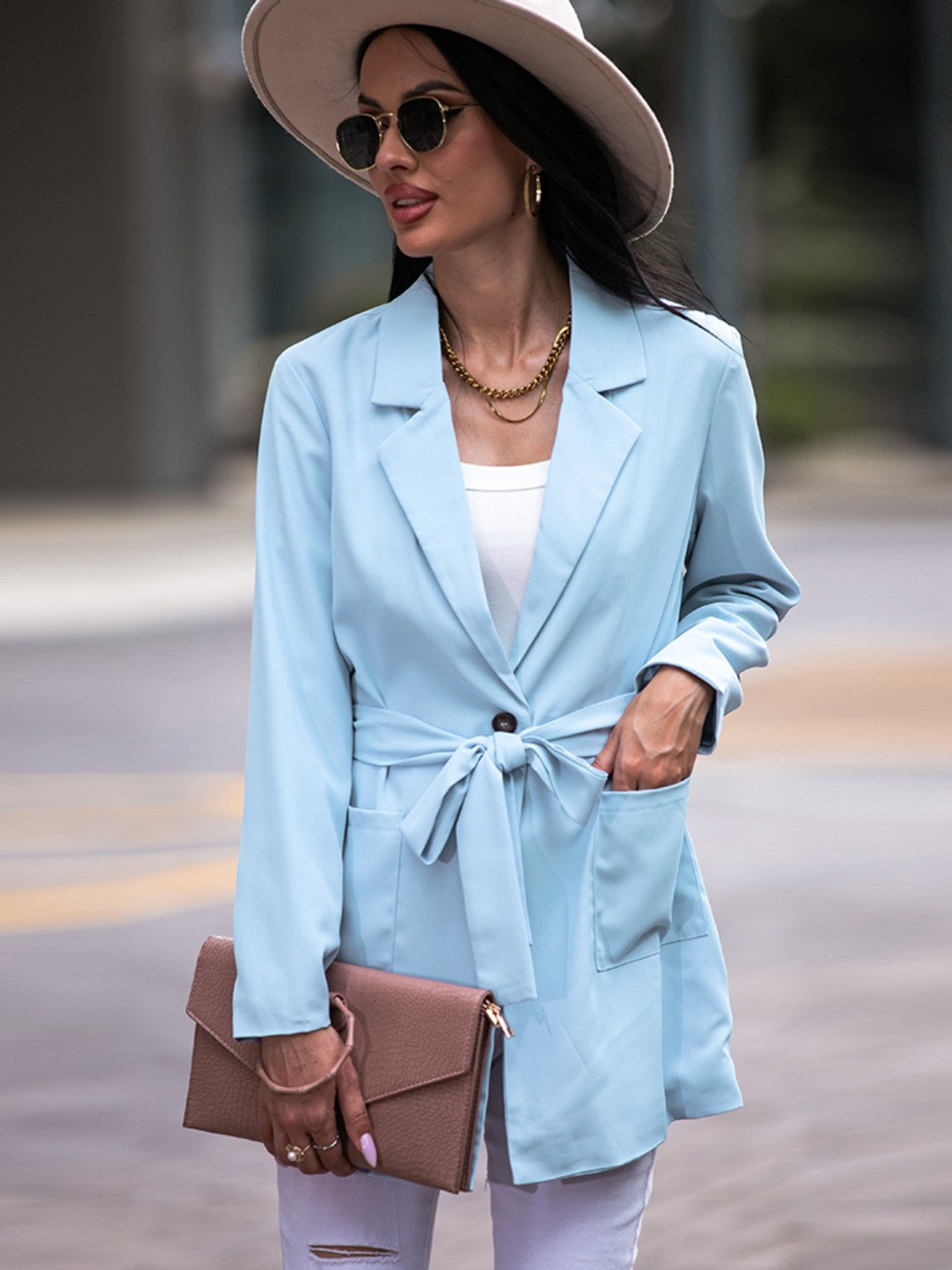 Tie Waist Long Sleeve Blazer