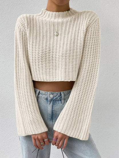 Mock Neck Long Sleeve Cropped Sweater