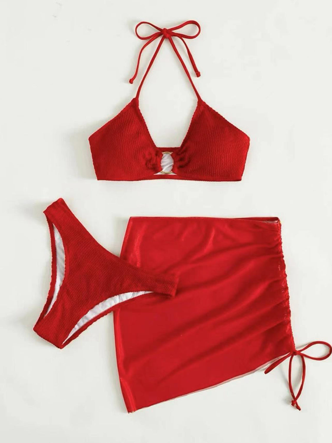 Tied Halter Neck Three-Piece Swim Set