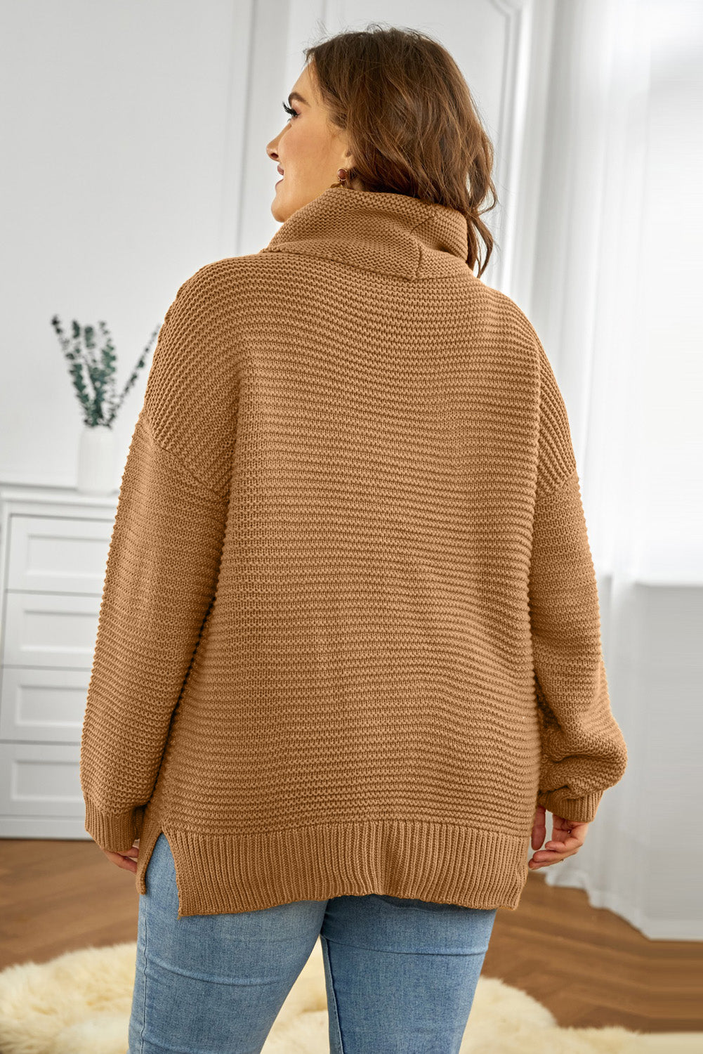 Horizontal Ribbing Turtleneck Sweater