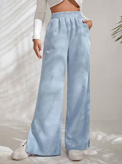 Slit Pocketed High Waist Wide Leg Pants