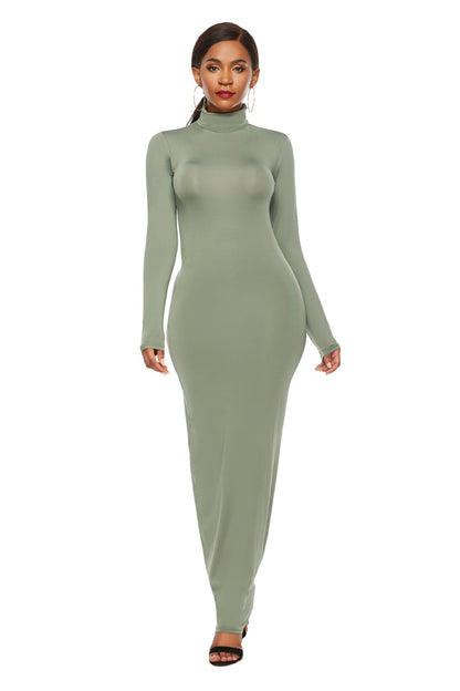 Mock Neck Long Sleeve Maxi Slim Dress