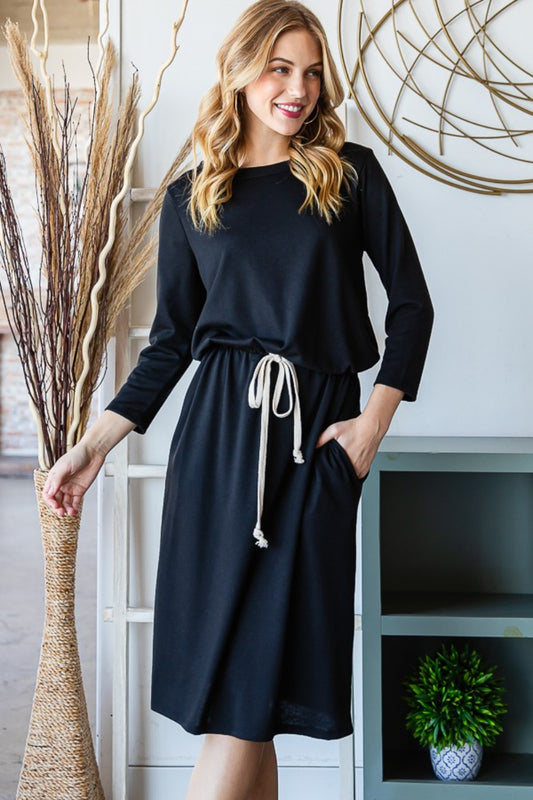 Reborn J Drawstring Waist Long Sleeve Tee Dress