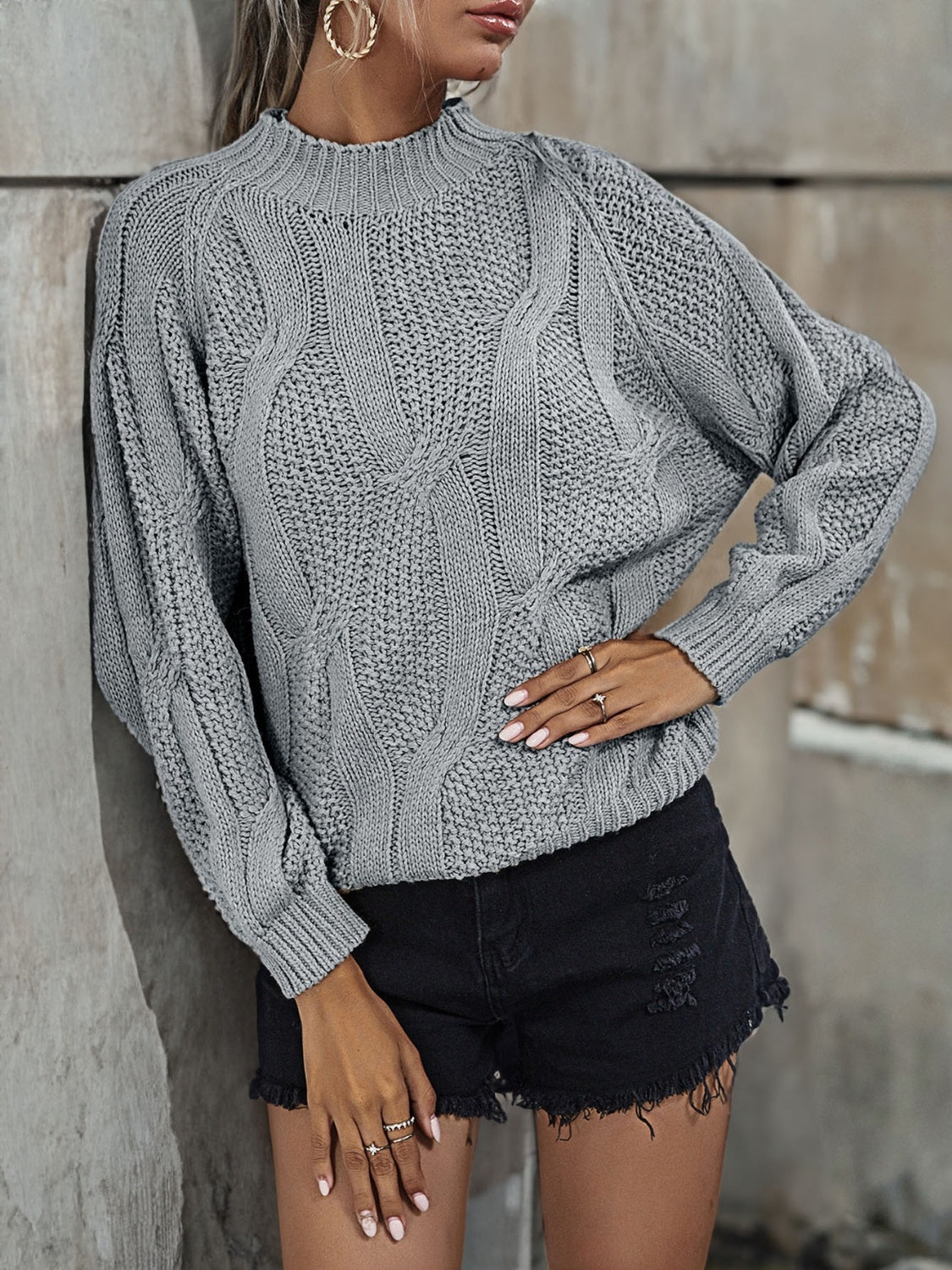 Rib-Knit Mock Neck Sweater