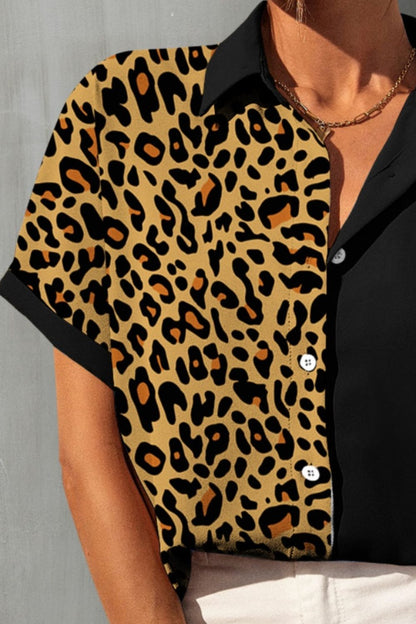 Leopard Button Up Short Sleeve Shirt