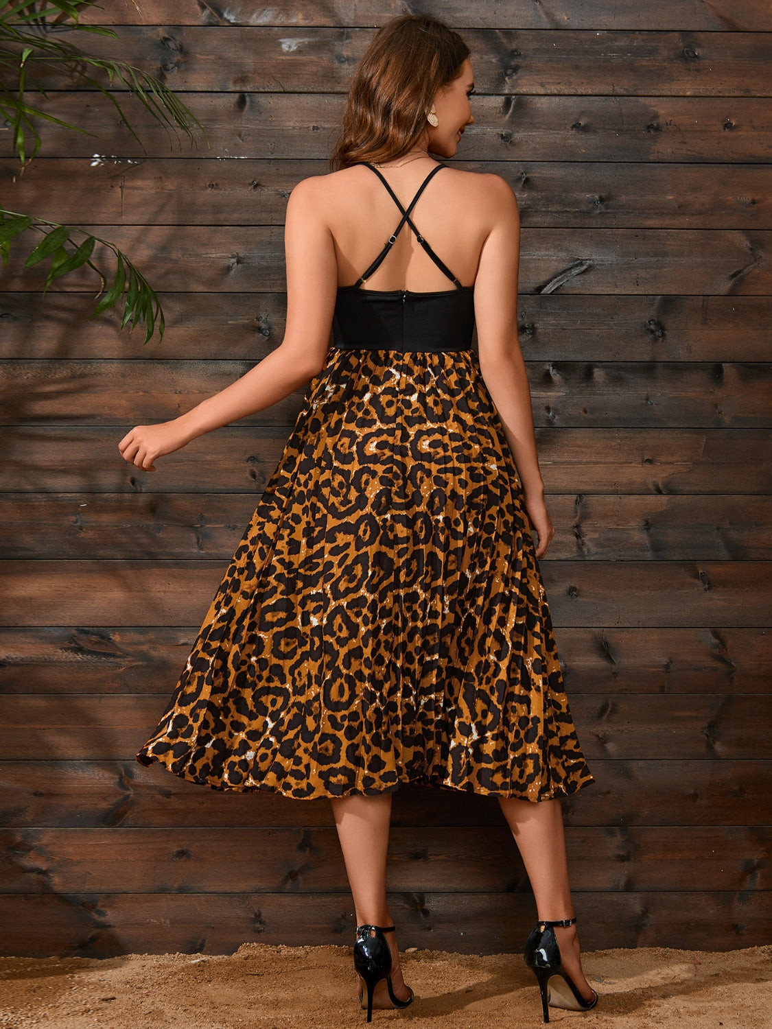 Crisscross Leopard Spaghetti Strap Dress