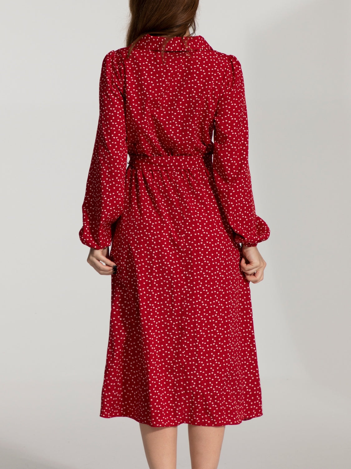 Tied Printed Button Up Balloon Sleeve Dress