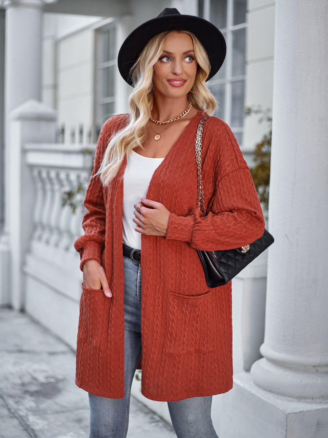 Open Front Dropped Shoulder Longline Cardigan