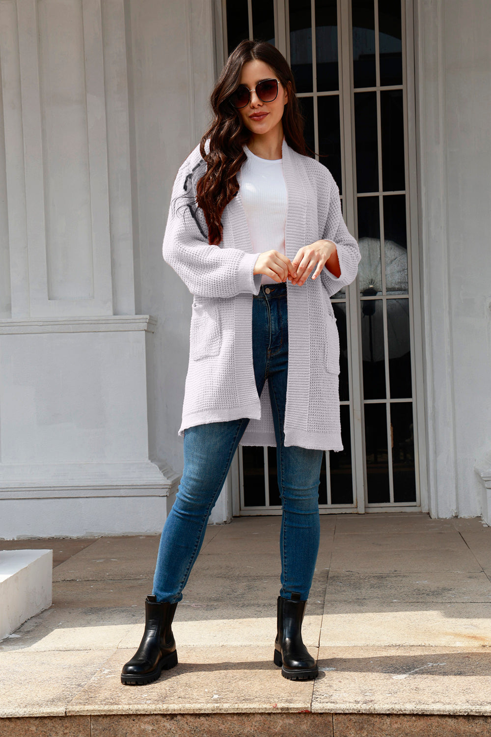 Open Front Long Sleeve Cardigan with Pockets