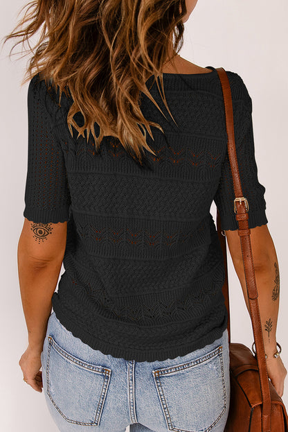 Round Neck Short Sleeve Knit Top