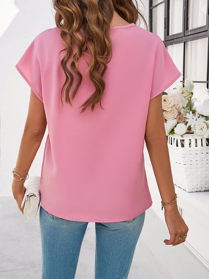 Lace Detail V-Neck Cap Sleeve Blouse