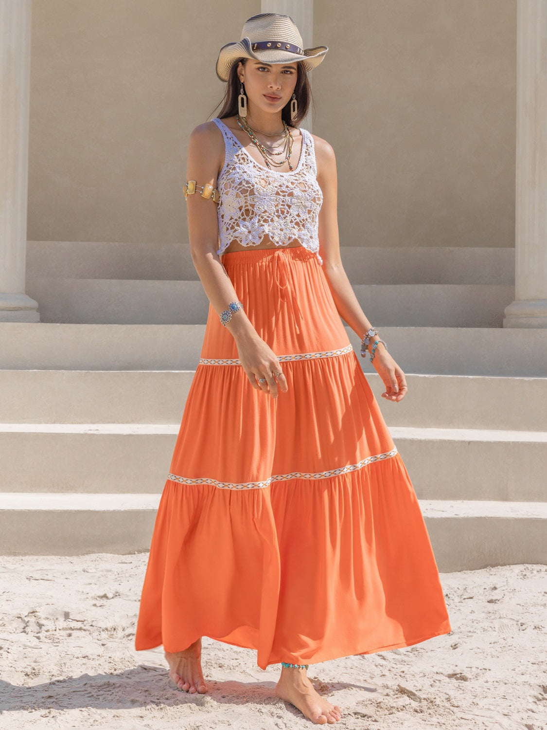 High Waist Maxi Tiered Skirt