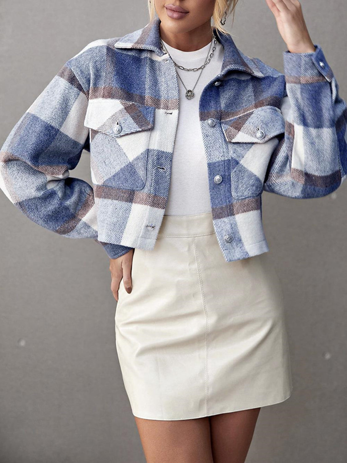 Plaid Collared Neck Button Down Jacket